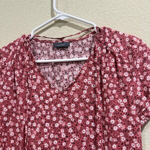 Yessica Womens‎ Red Floral Print Short Sleeve V Neck Tie Neck Blouse Top